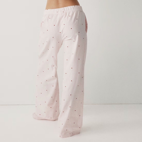 H&M Cotton Flannel Pajama Pants, Light pink/hearts, Women's Small - Picture 2 of 6
